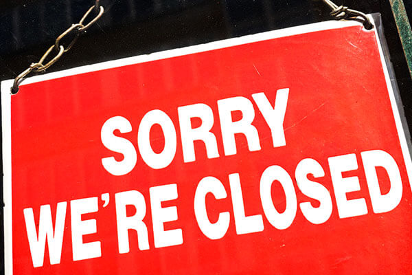 Sorry we are closed sign 